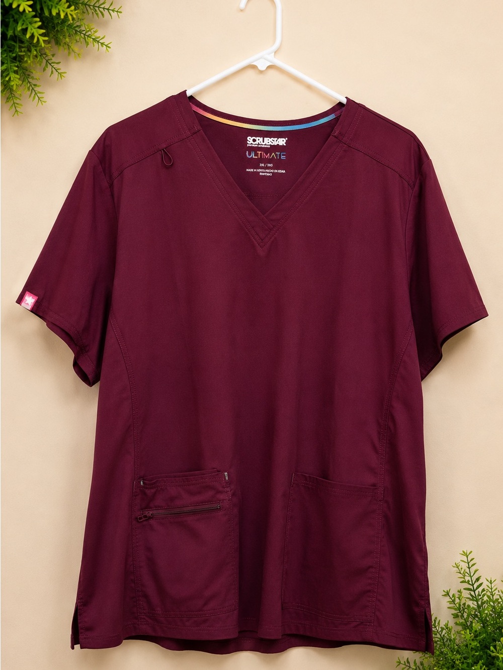 Scrubstar Ultimate Scrub Top Burgundy Wine V-Neck 2XL Healthcare Uniform